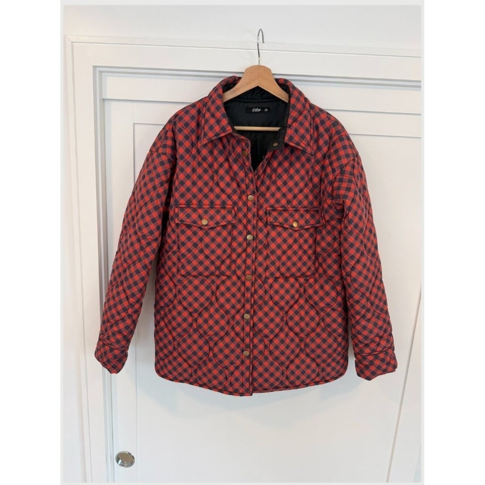 Vintage Style Red Buffalo Plaid Quilted Puffer Jacket / Shacket - M